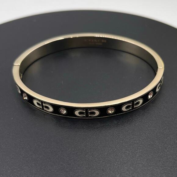 Coach Black White Enamel Glass Gold Tone Signature C Enamel Hinged
Bangle New - Picture 1 of 9
